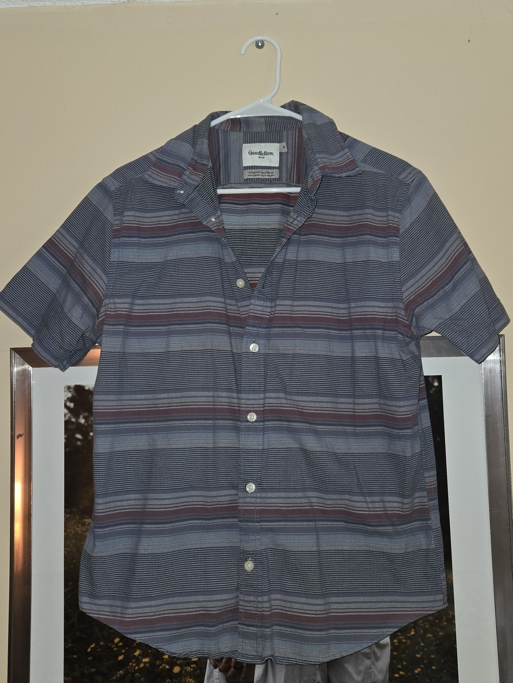 Goodfellow & Co Short-Sleeve Striped Button-Down Shirt - Blue, Gray, Maroon